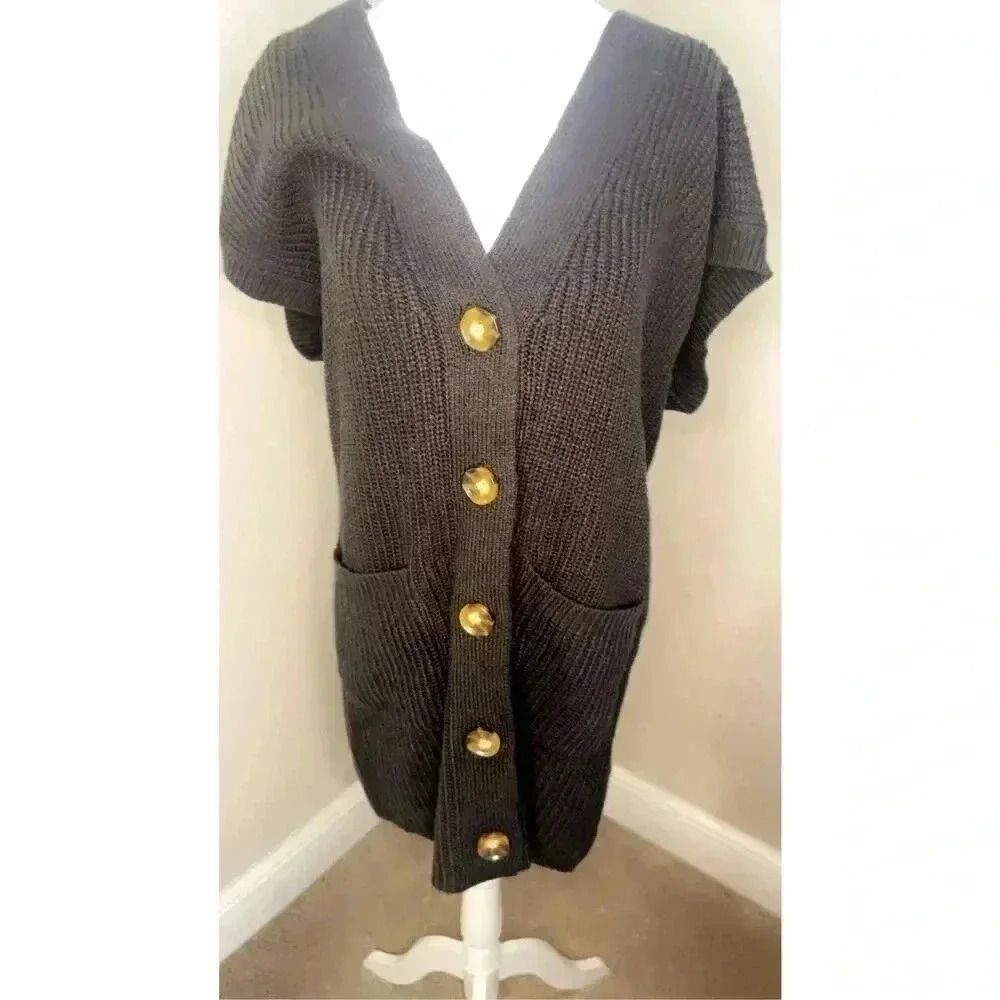 Tint‎ & Shadow Women's Black Sleeveless Knit Cardigan Size L Casual